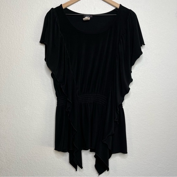 Cocomo Tops - Cocomo Women‎ Top XL Black Jersey Knit Stretch Scoop Neck Ruched Waist Ruffle